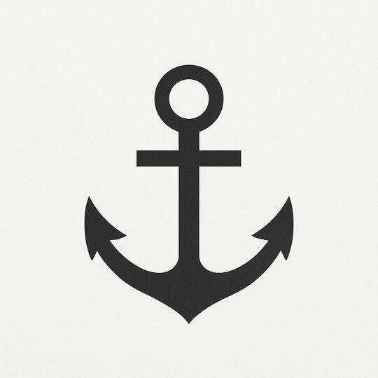 A black anchor against a white background